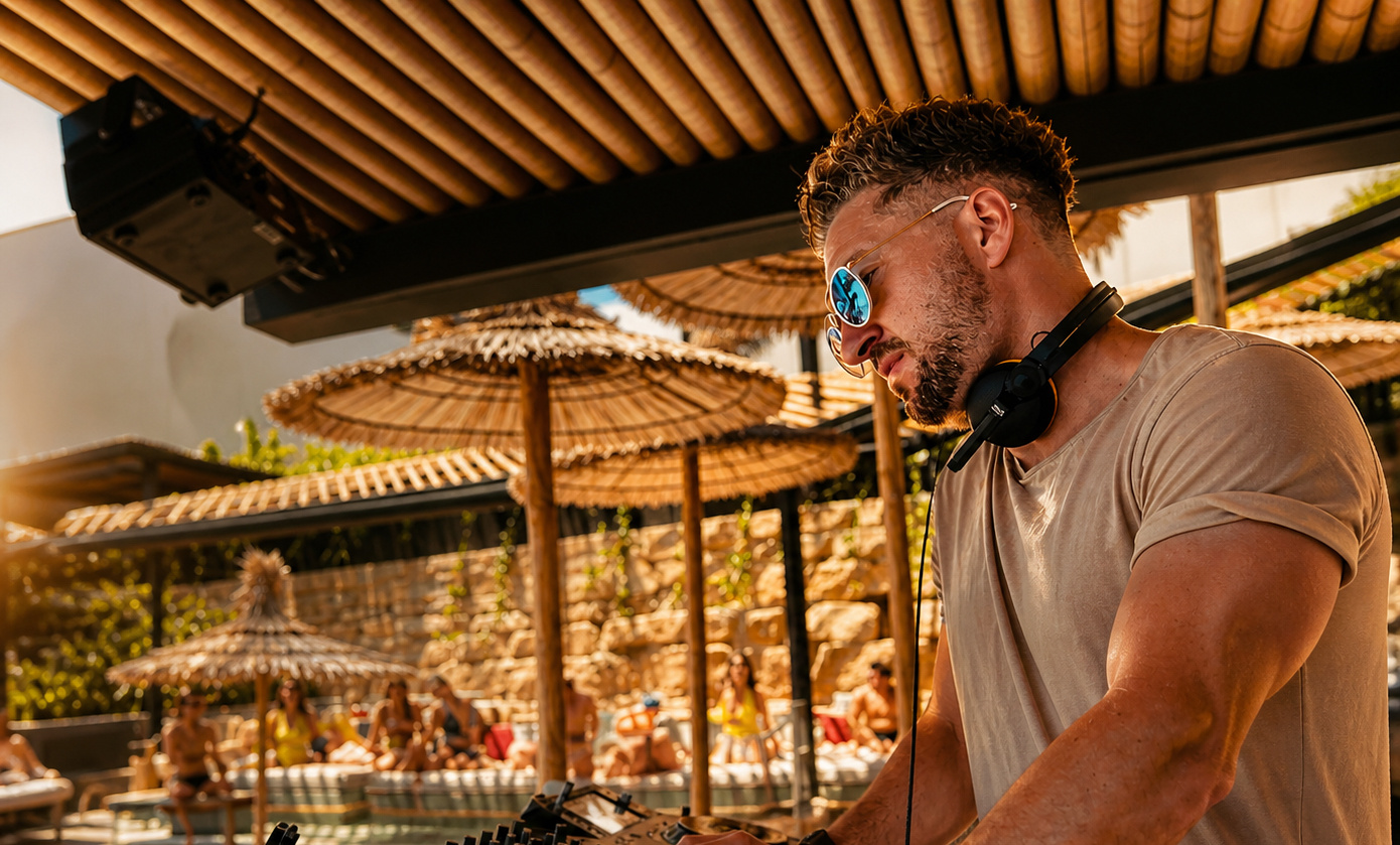 Dave Doyle performing a DJ set at an outdoor venue
